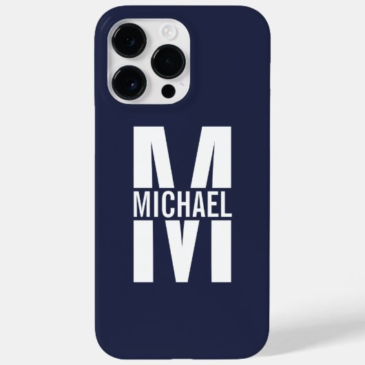Navy Blue - gepersonaliseerd monogram en naam Case-Mate iPhone Case (Achterkant)