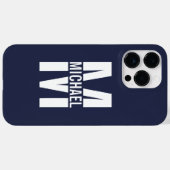 Navy Blue - gepersonaliseerd monogram en naam Case-Mate iPhone Case (Achterkant (horizontaal))