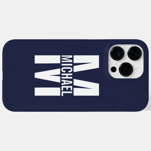 Navy Blue - gepersonaliseerd monogram en naam Case-Mate iPhone Case (Achterkant (horizontaal))