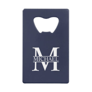 Navy Blue - gepersonaliseerd monogram en naam Creditkaart Flessenopener