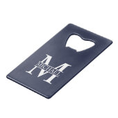Navy Blue - gepersonaliseerd monogram en naam Creditkaart Flessenopener (Voorkant Gekanteld)