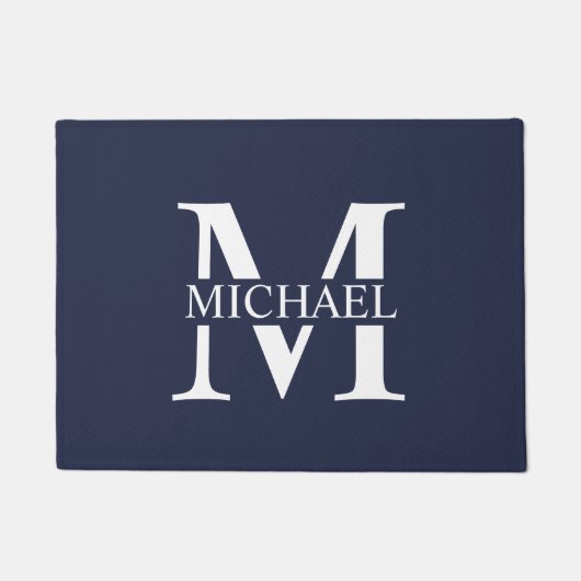 Navy Blue - gepersonaliseerd monogram en naam Deurmat (Voorkant)