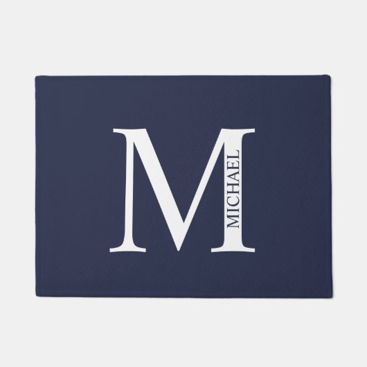 Navy Blue - gepersonaliseerd monogram en naam Deurmat (Voorkant)