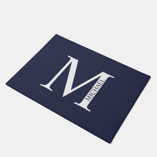 Navy Blue - gepersonaliseerd monogram en naam Deurmat (Schuin)