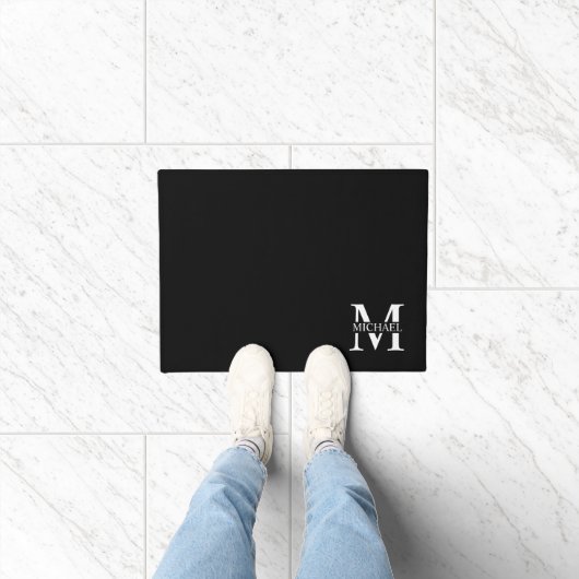 Navy Blue - gepersonaliseerd monogram en naam Deurmat (Binnen)