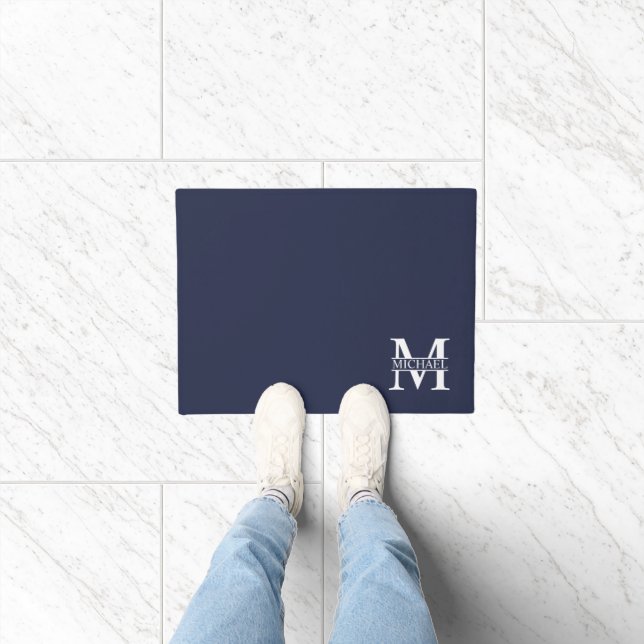 Navy Blue - gepersonaliseerd monogram en naam Deurmat (Binnen)