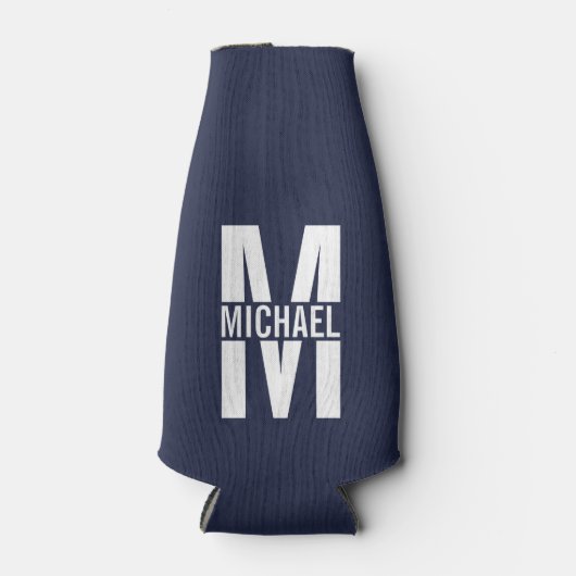 Navy Blue - gepersonaliseerd monogram en naam Flesjeskoeler (Voorkant)