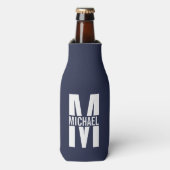 Navy Blue - gepersonaliseerd monogram en naam Flesjeskoeler (Fles Voorkant)