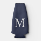 Navy Blue - gepersonaliseerd monogram en naam Flesjeskoeler (Voorkant)