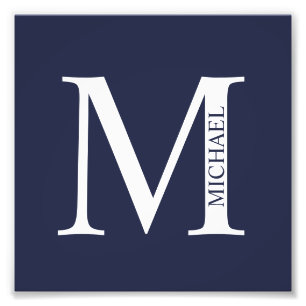 Navy Blue - gepersonaliseerd monogram en naam Foto Afdruk