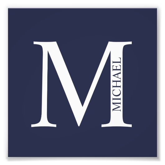Navy Blue - gepersonaliseerd monogram en naam Foto Afdruk (Voorkant)