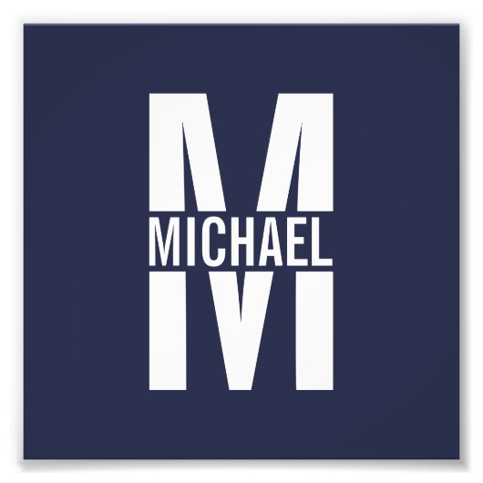 Navy Blue - gepersonaliseerd monogram en naam Foto Afdruk (Voorkant)