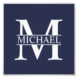 Navy Blue - gepersonaliseerd monogram en naam Foto Afdruk