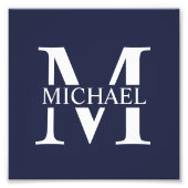 Navy Blue - gepersonaliseerd monogram en naam Foto Afdruk (Voorkant)