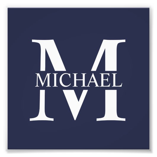 Navy Blue - gepersonaliseerd monogram en naam Foto Afdruk (Voorkant)