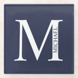 Navy Blue - gepersonaliseerd monogram en naam Glazen Onderzetter