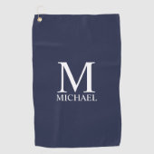 Navy Blue - gepersonaliseerd monogram en naam Golfhanddoek (Voorkant)