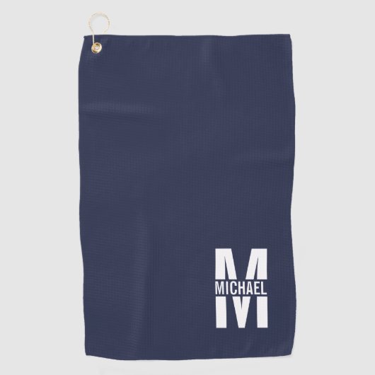 Navy Blue - gepersonaliseerd monogram en naam Golfhanddoek (Voorkant)