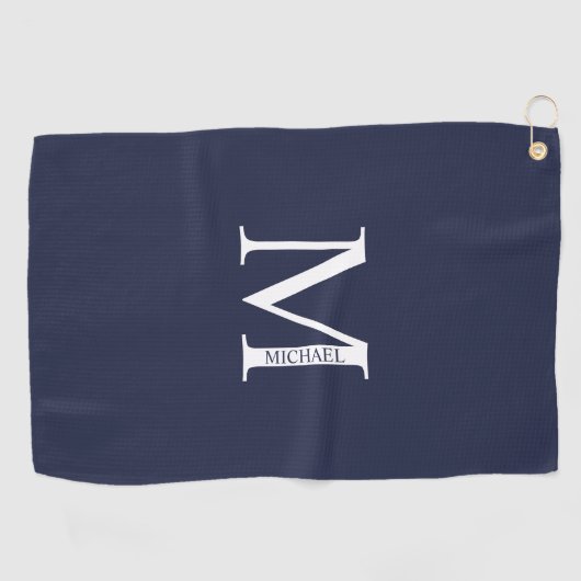 Navy Blue - gepersonaliseerd monogram en naam Golfhanddoek (Horizontaal)