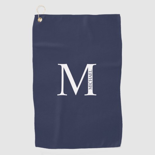 Navy Blue - gepersonaliseerd monogram en naam Golfhanddoek (Voorkant)