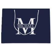 Navy Blue - gepersonaliseerd monogram en naam Groot Cadeauzakje (Voorkant)