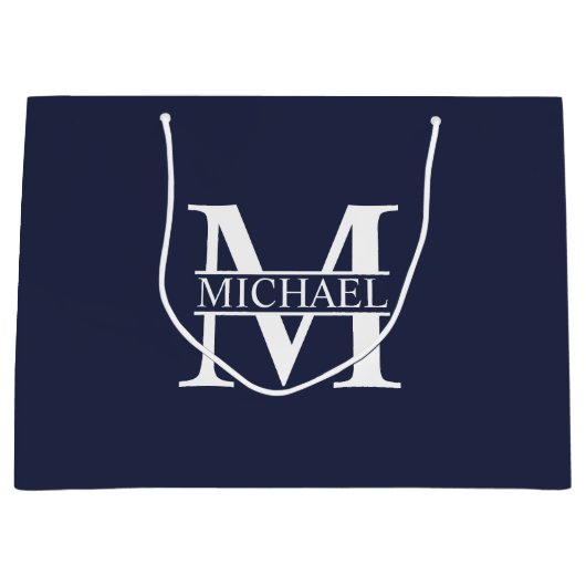 Navy Blue - gepersonaliseerd monogram en naam Groot Cadeauzakje (Voorkant)