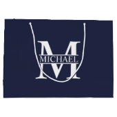 Navy Blue - gepersonaliseerd monogram en naam Groot Cadeauzakje (Achterkant)