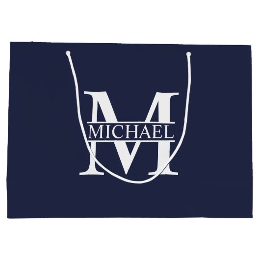Navy Blue - gepersonaliseerd monogram en naam Groot Cadeauzakje (Achterkant)