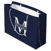 Navy Blue - gepersonaliseerd monogram en naam Groot Cadeauzakje (Achterkant Gekanteld)