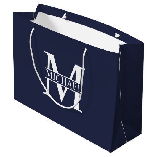 Navy Blue - gepersonaliseerd monogram en naam Groot Cadeauzakje (Achterkant Gekanteld)