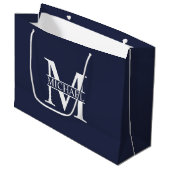 Navy Blue - gepersonaliseerd monogram en naam Groot Cadeauzakje (Voorkant Gekanteld)