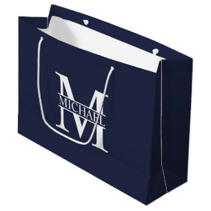 Navy Blue - gepersonaliseerd monogram en naam Groot Cadeauzakje