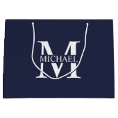 Navy Blue - gepersonaliseerd monogram en naam Groot Cadeauzakje (Voorkant)