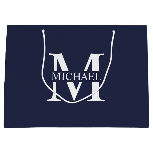 Navy Blue - gepersonaliseerd monogram en naam Groot Cadeauzakje (Voorkant)