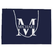 Navy Blue - gepersonaliseerd monogram en naam Groot Cadeauzakje (Achterkant)