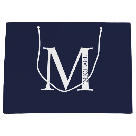 Navy Blue - gepersonaliseerd monogram en naam Groot Cadeauzakje (Voorkant)