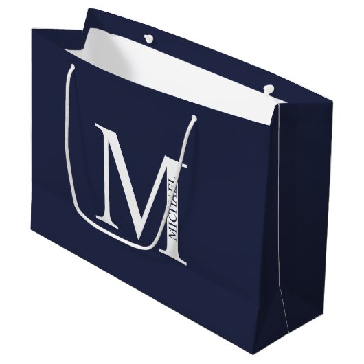 Navy Blue - gepersonaliseerd monogram en naam Groot Cadeauzakje (Voorkant Gekanteld)