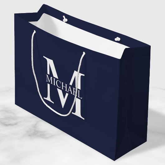 Navy Blue - gepersonaliseerd monogram en naam Groot Cadeauzakje