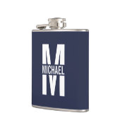 Navy Blue - gepersonaliseerd monogram en naam Heupfles (Links)