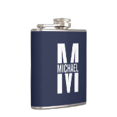 Navy Blue - gepersonaliseerd monogram en naam Heupfles (Rechts)