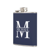 Navy Blue - gepersonaliseerd monogram en naam Heupfles (Links)