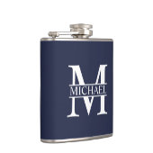 Navy Blue - gepersonaliseerd monogram en naam Heupfles (Rechts)