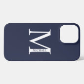 Navy Blue - gepersonaliseerd monogram en naam iPhone Hoesje (Achterkant horizontaal)