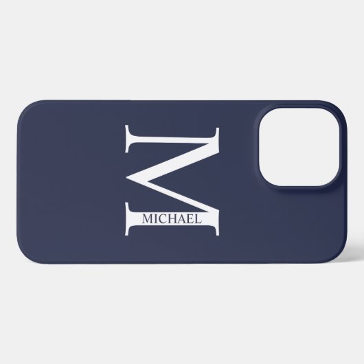 Navy Blue - gepersonaliseerd monogram en naam iPhone Hoesje (Achterkant horizontaal)