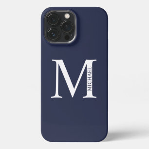 Navy Blue - gepersonaliseerd monogram en naam iPhone 13 Pro Max Hoesje