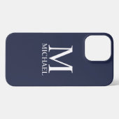 Navy Blue - gepersonaliseerd monogram en naam iPhone Hoesje (Achterkant horizontaal)