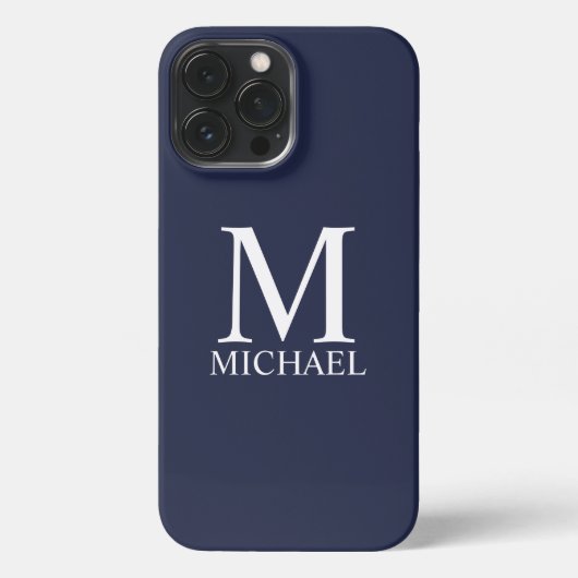 Navy Blue - gepersonaliseerd monogram en naam iPhone Hoesje (Achterkant)