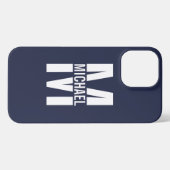 Navy Blue - gepersonaliseerd monogram en naam iPhone Hoesje (Achterkant horizontaal)