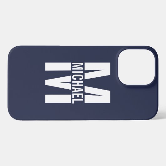 Navy Blue - gepersonaliseerd monogram en naam iPhone Hoesje (Achterkant horizontaal)