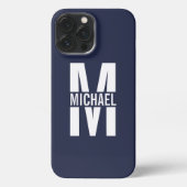 Navy Blue - gepersonaliseerd monogram en naam iPhone Hoesje (Achterkant)